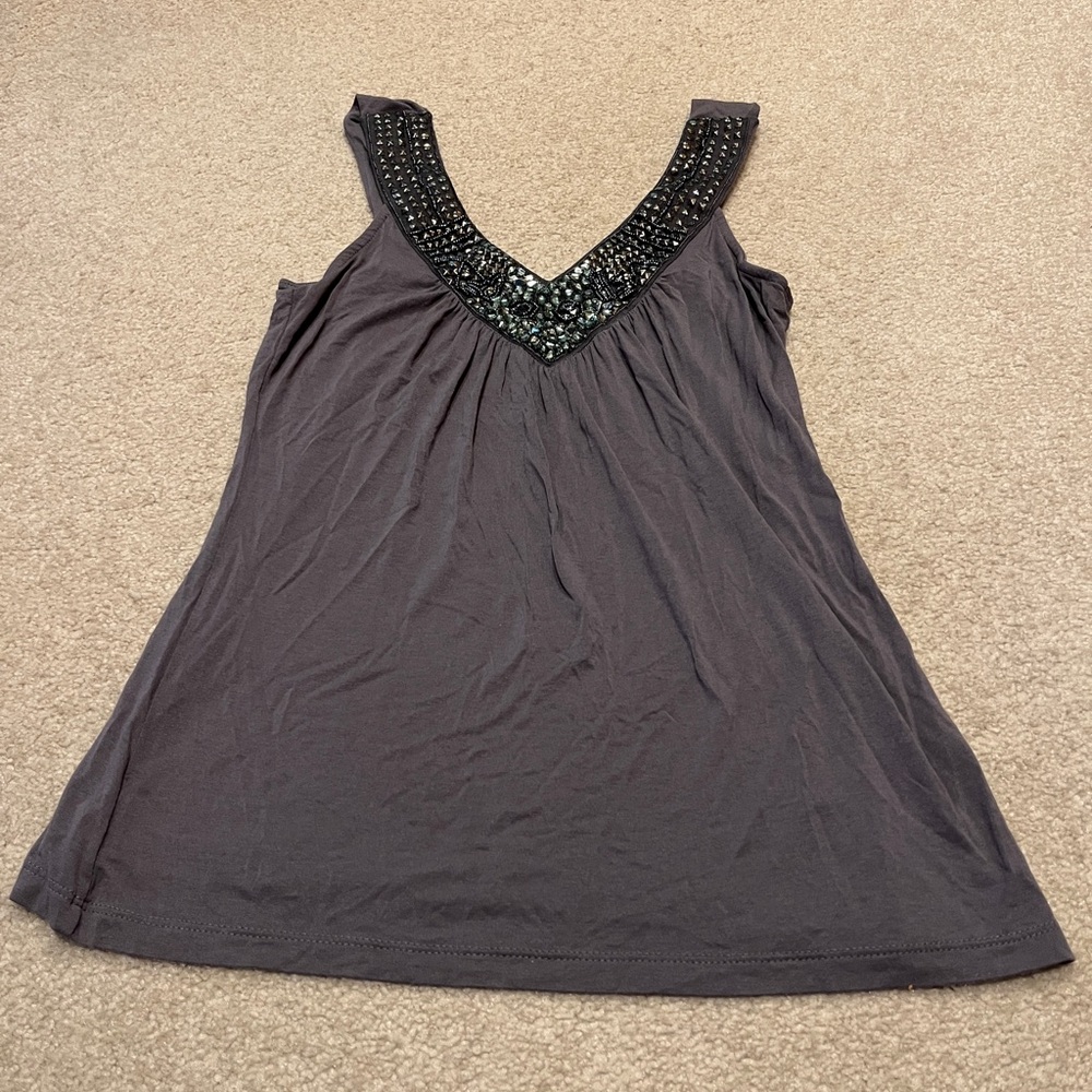 Embellished Gray Sleeveless Top
